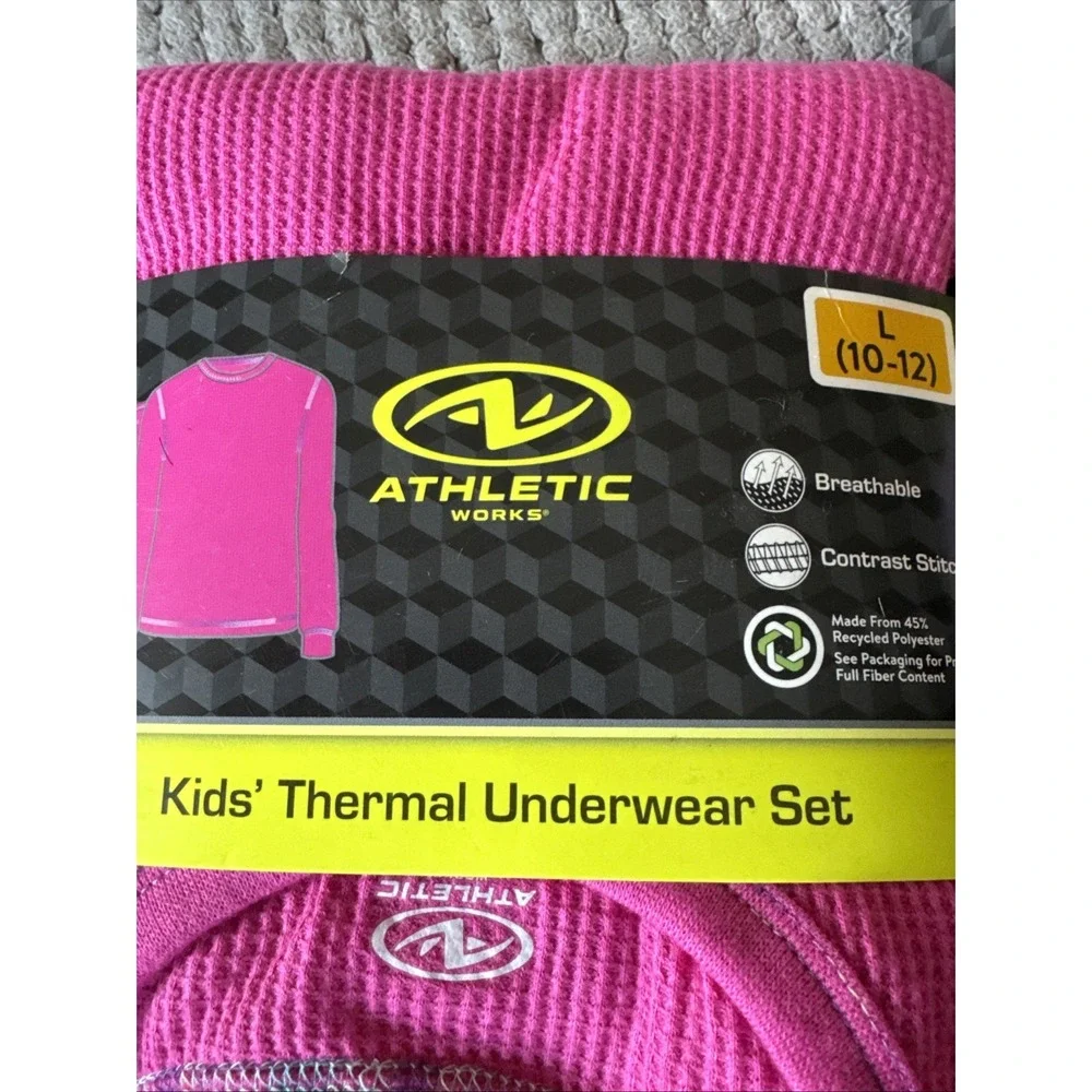 2 Athletic Works Girls Thermal Underwear Sets SIZE Lg (10-12) Pink/purple